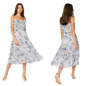 MISA Inae Tiered Ruffle Flora Midi Dress NWT